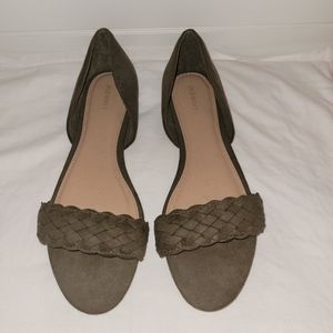 Olive braided open toe flats